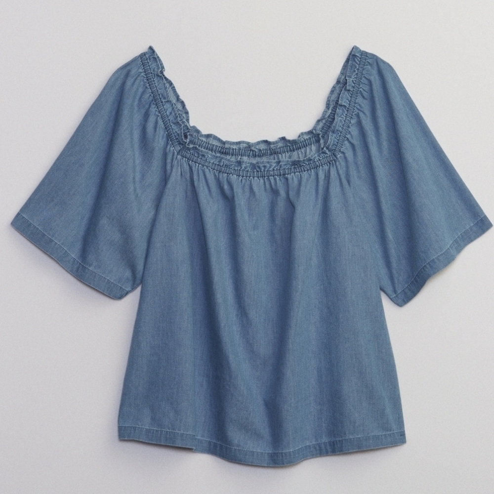 Gap Relaxed Denim Square neck Top size XL - Picture 2 of 10